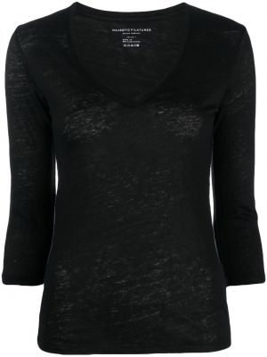 Jersey t-shirt mit v-ausschnitt Majestic Filatures schwarz
