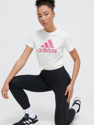 Koszulka bawełniana Adidas beżowa