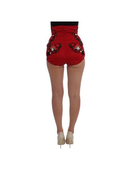 Pantalones cortos con bordado de cintura alta de seda Dolce & Gabbana rojo