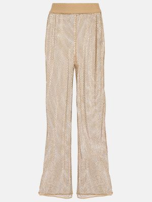 Pantaloni largi din poliester plasă de cristal Jonathan Simkhai - maro