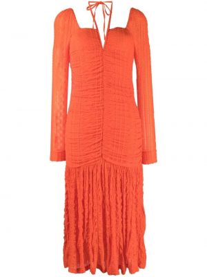Кружевное ажурное платье миди на шнуровке Ganni, оранжевое