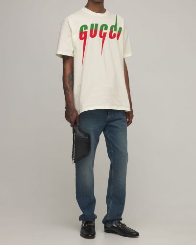 Džerzej bavlnené tričko s potlačou Gucci čierna