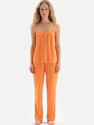 Dzianinowa piżama na guziki Dagi - pomarańczowy
