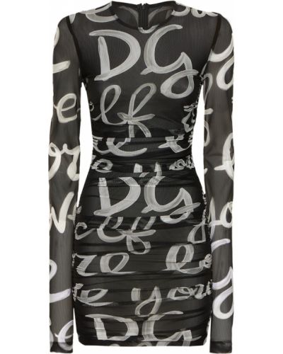 Мини рокля с принт от тюл с драперии Dolce & Gabbana черно