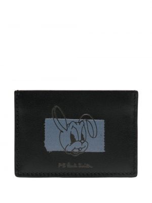 Kožená peňaženka s potlačou Ps Paul Smith čierna