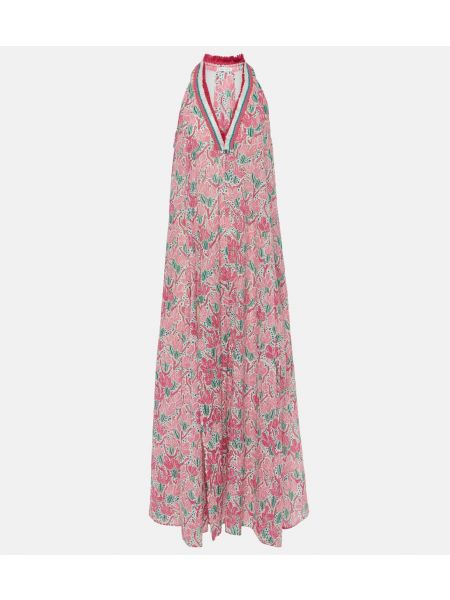Длинное платье в цветочек с принтом Poupette St Barth розовое