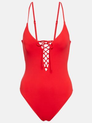Čipkované šnurovacie plavky Melissa Odabash červená