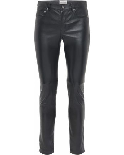 Spodnie skórzane skinny fit Saint Laurent czarne