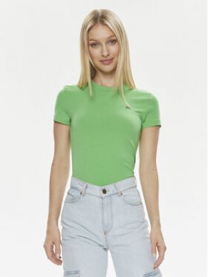 Slim fit tričko Lacoste zelené