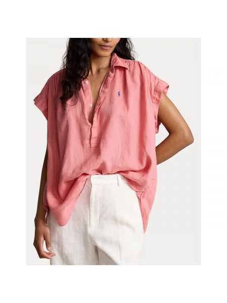 Blusa de lino manga corta Polo Ralph Lauren rosa