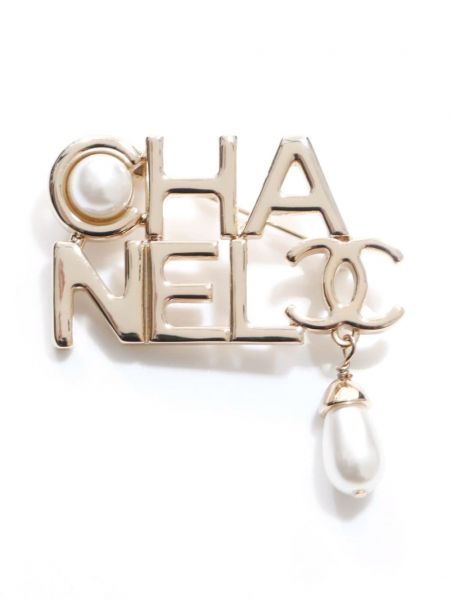 Broche avec perles plaqué or Chanel Pre-owned doré