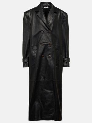 Oversize кожено палто Alessandra Rich черно