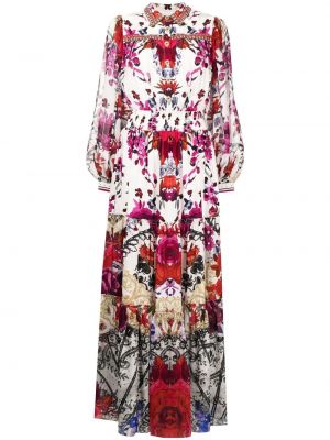 Trykt floral silke dress Camilla hvit