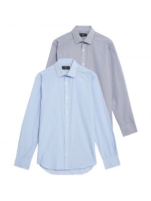Рубашка на пуговицах стандартного кроя Marks & Spencer, морской синий/небесно-голубой