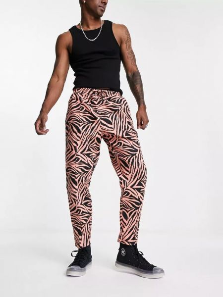 Тигровые брюки слим с принтом Asos черные