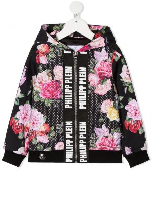 Trykt floral zip lang jakke for jenter Philipp Plein Junior svart