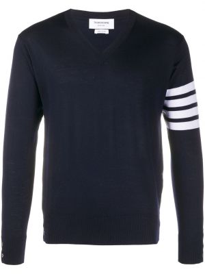 Jersey de punto con escote v de tela jersey Thom Browne azul