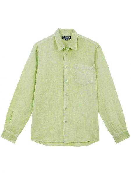 Lanena srajca z vezenjem Vilebrequin zelena