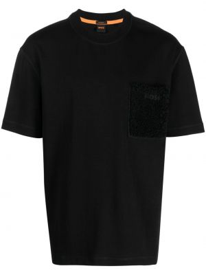Fleecové tričko s výšivkou Boss čierna