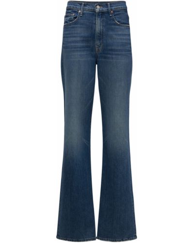 Bootcut džínsy s vysokým pásom na podpätku Mother modrá
