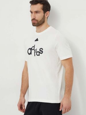 Koszulka bawełniana z nadrukiem Adidas beżowa