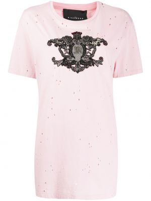 Camiseta con bordado John Richmond rosa