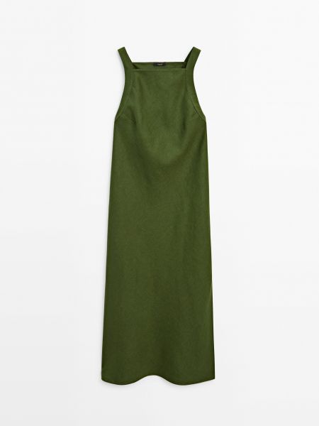 Льняное платье Massimo Dutti зеленое