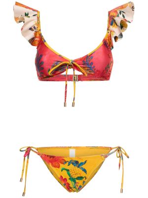 Bikini cu model floral cu volane Zimmermann