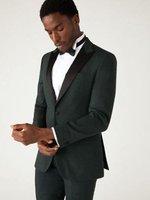 Mens M&S Collection Tailored Fit Tuxedo Jacket - Dark , Dark  M&s Collection - Zielony