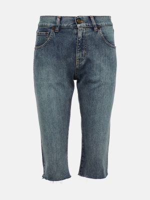 Džínové šortky s vysokým pasem skinny fit Saint Laurent modré