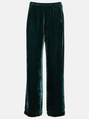 Voľné zamatové rovné nohavice Velvet zelená