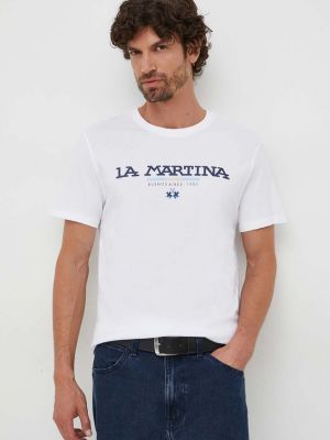 Памучна тениска с дълъг ръкав с принт La Martina бяло