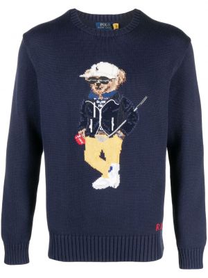 Siuvinėtas megztas medvilninis džemperis su gobtuvu Polo Ralph Lauren juoda