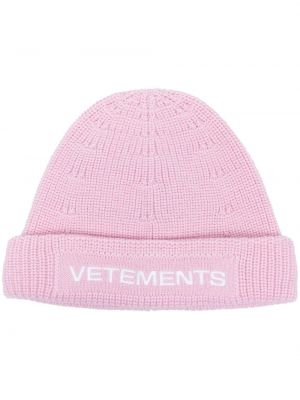 Haftowana czapka z wełny merino Vetements różowa