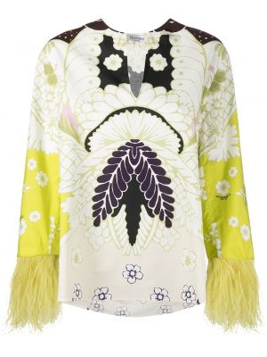 Блузка в цветочный принт с перьями Valentino