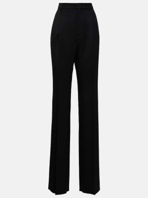 Pantalon droit taille haute en laine Saint Laurent noir
