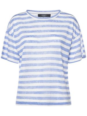 Svītrainas lina t-krekls džersija Weekend Max Mara balts