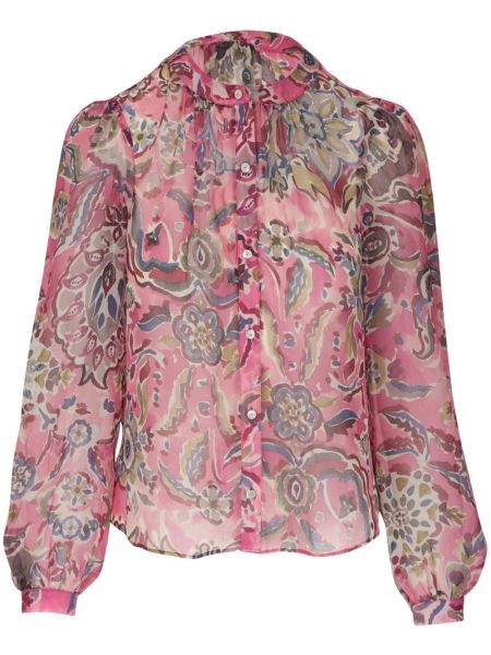 Копринена блуза на цветя Veronica Beard розово