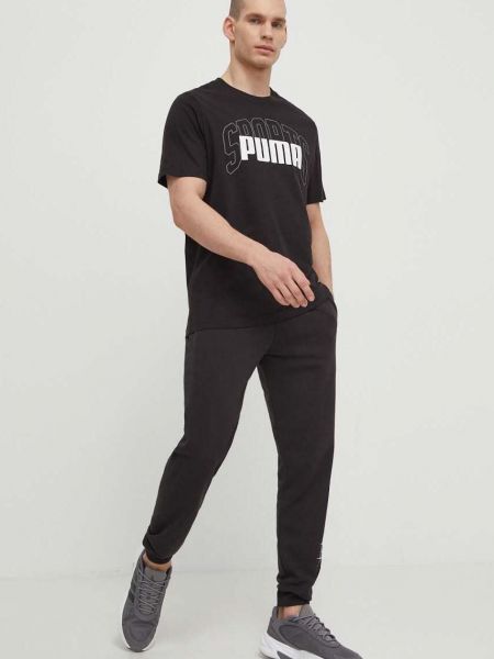 Spodnie sportowe z nadrukiem Puma czarne