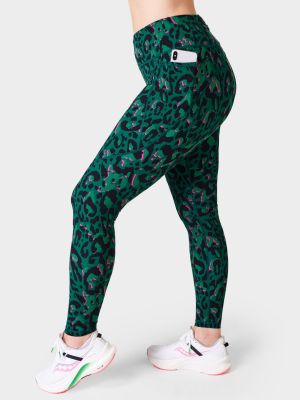 Леопардовые тканевые брюки с принтом Sweaty Betty зеленые