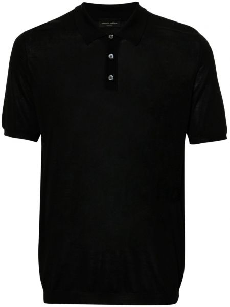 Плетена копринена поло тениска Roberto Collina черно
