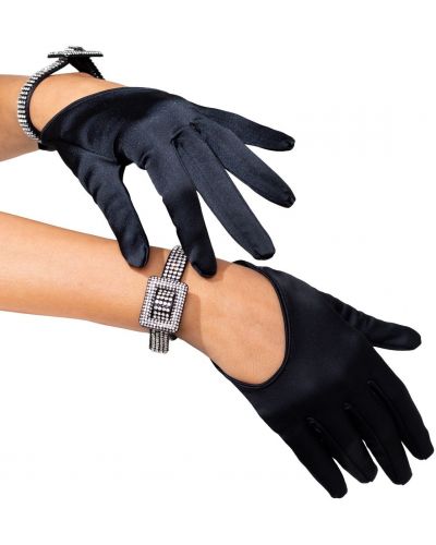 Satenaste rokavice s kristali Benedetta Bruzziches črna