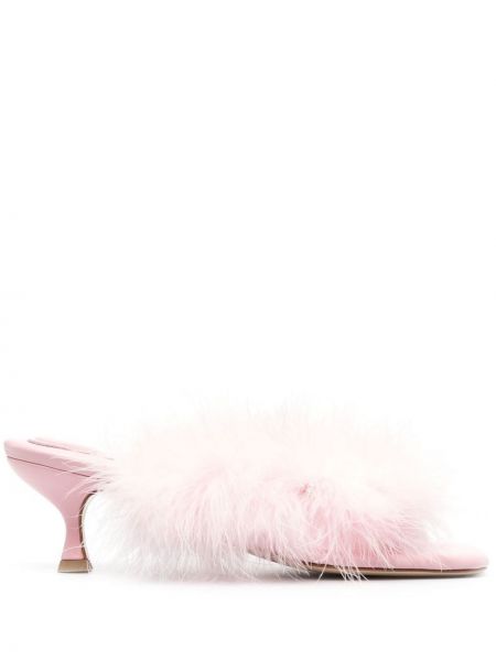 Sandály na podpatku z peří Sleeper růžové