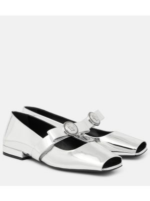 Bőr balerina cipők Versace ezüstszínű