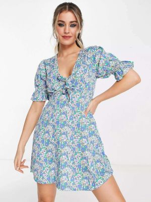 Мини-чайное платье цвета с цветочным принтом Influence синего