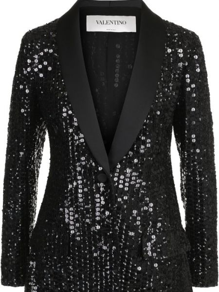 Шелковый пиджак с пайетками Valentino черный