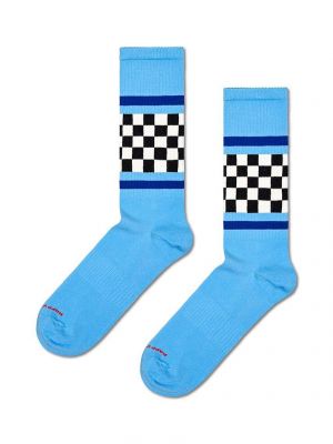 Nogavice s črtami s karirastim vzorcem Happy Socks modra
