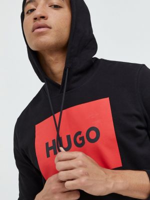Bluza z kapturem bawełniana z nadrukiem Hugo czarna