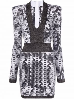 Viskózové pletené šaty na zip s výstřihem do v Balmain - bílá
