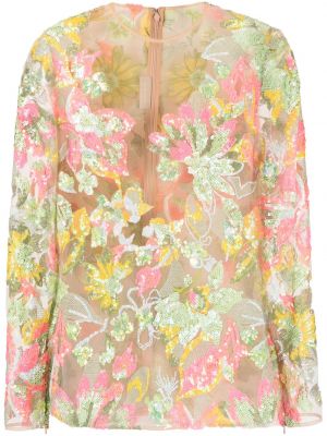 Блуза с пайети на цветя с принт Elie Saab